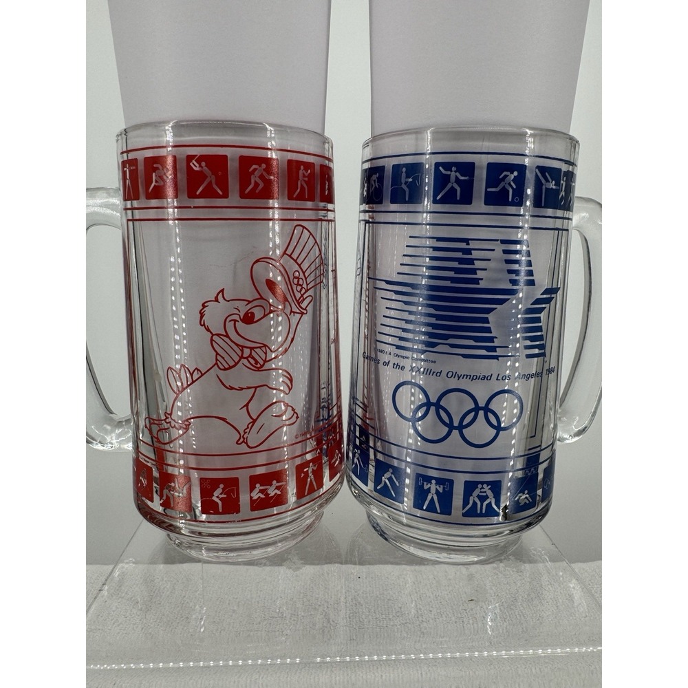 Los Angeles 1984 Olympics Games Glass Mugs Vintage 80s USA Olympic Committee EUC